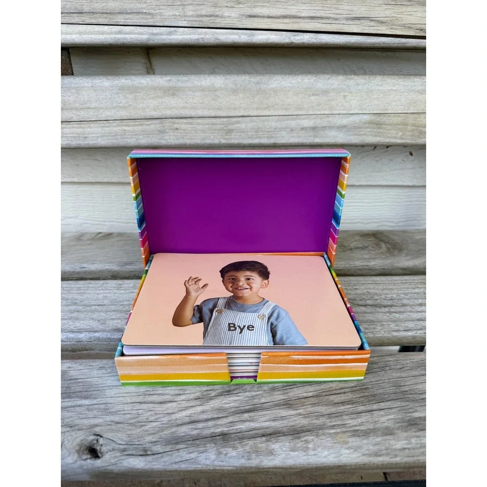 Lovevery Kids Educational Flash Cards with Rainbow Striped Storage Box Set